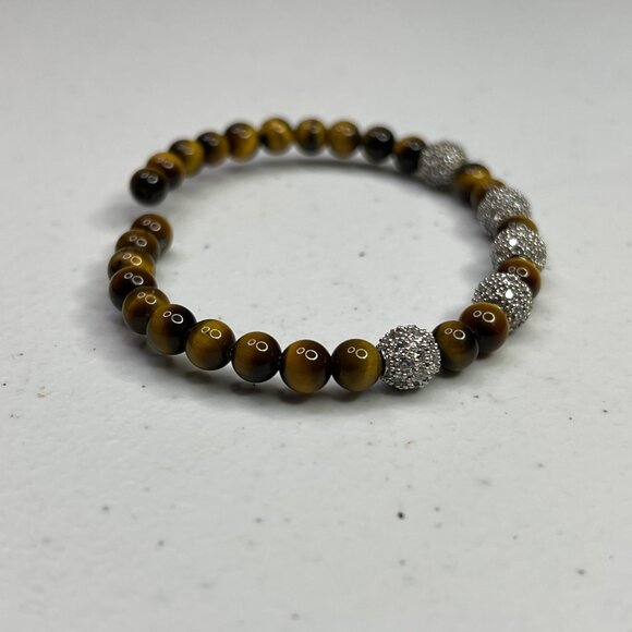 Tigers Eye & Rhinestone Beaded Stretch Bracelet - Picture 9 of 9